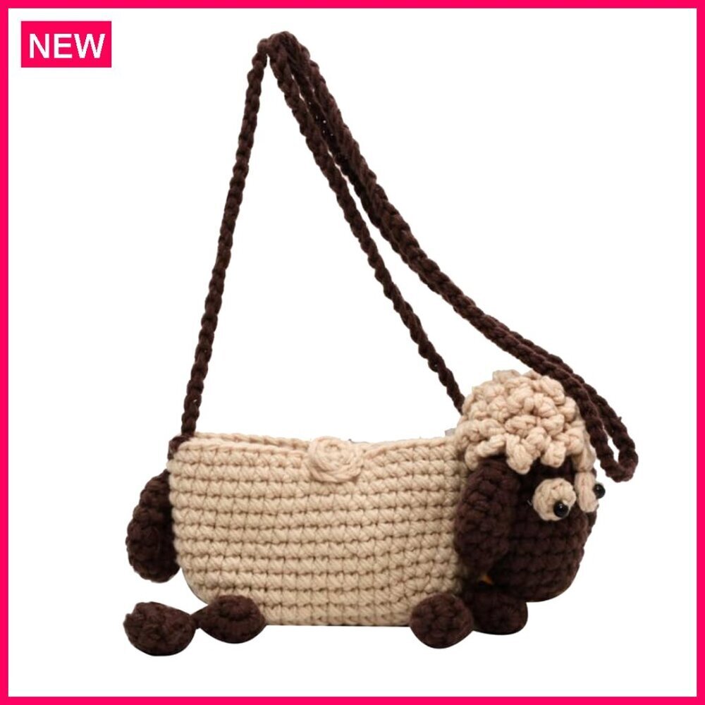 Mini Crochet Crossbody Bag with Adjustable Strap, Cute Lamb Design